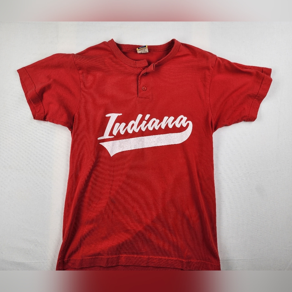 Vintage Indiana Baseball Button Collar Shirt Allegheny Steel Distributors Red S